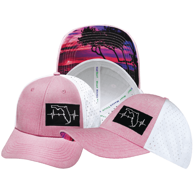 Florida Hat - Low Profile - Ponytail - Pink / White - Laser Mesh