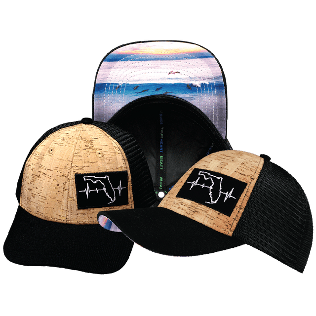 Florida Hat, Low Profile, Snapback Hat, Cork, Black, White, Mens Hat, Womens Hat, Main Picture