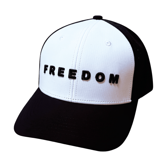 Freedom Hat, Baseball Hat Fit, Snapback Hat, Black, White, Mens Hat, Womens Hat, Front Picture