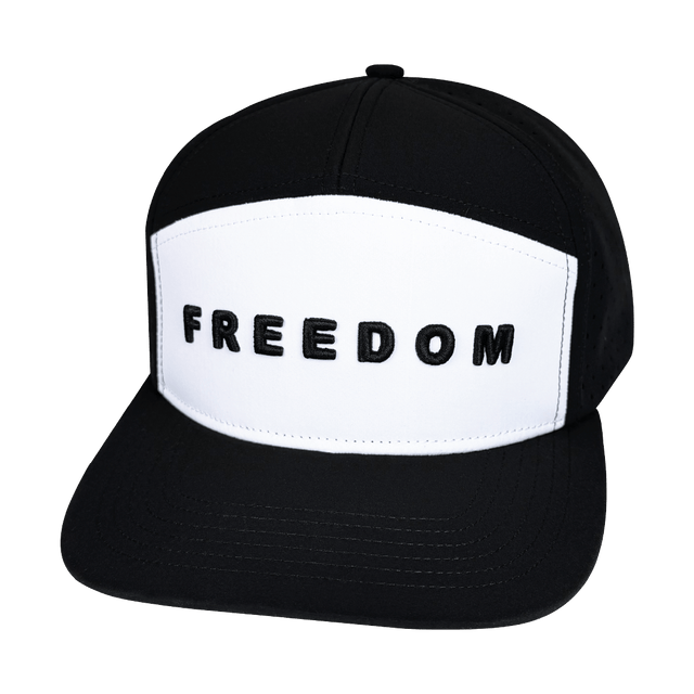 Freedom Hat, Flat Bill, Snapback Hat, Black, White, Mens Hat, Womens Hat, Front Picture