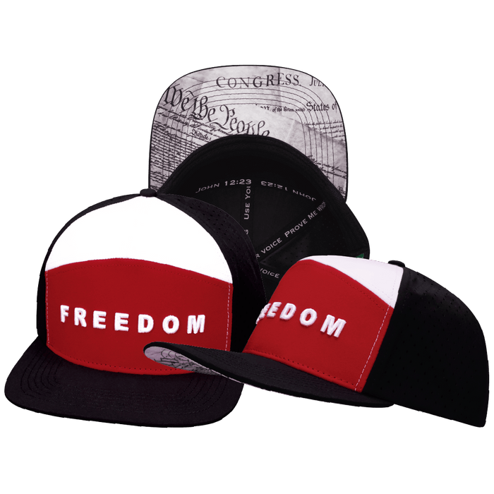 FREEDOM Hat - Flat Bill - Black / Dark Red / White - Laser Mesh