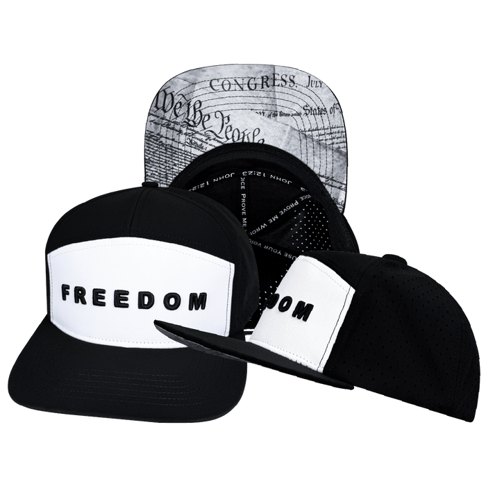 FREEDOM Hat - Flat Bill - Black / White - Laser Mesh