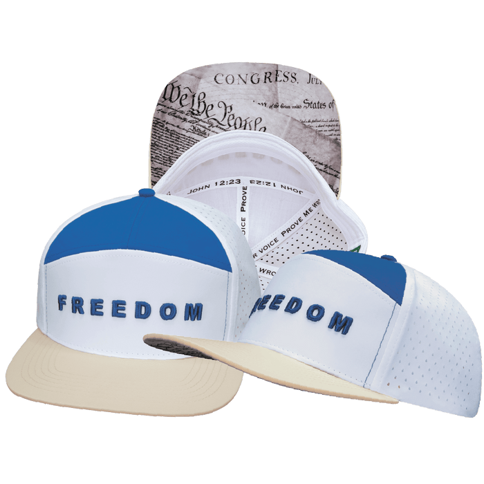 FREEDOM Hat - Flat Bill - Cream / White / Blue - Laser Mesh
