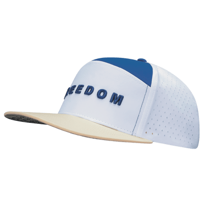 Freedom Hat, Flat Bill, Snapback Hat, Cream, White, Blue, Mens Hat, Womens Hat, Side Picture