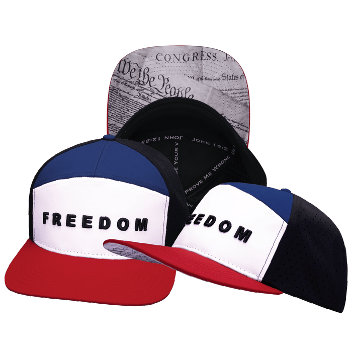FREEDOM Hat - Flat Bill - Dark Red / White / Navy / Black - Laser Mesh