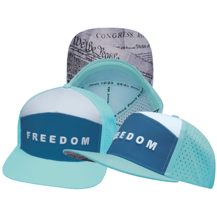 FREEDOM Hat - Flat Bill - Mint / Slate Blue / White - Laser Mesh