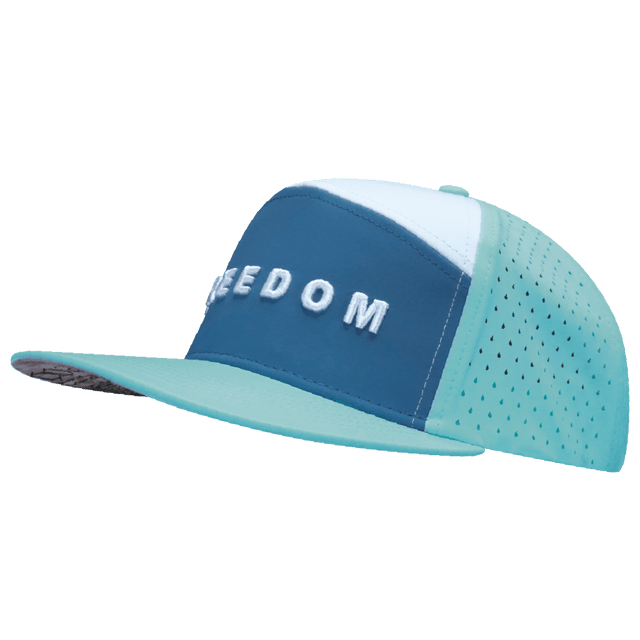 Freedom Hat, Flat Bill, Snapback Hat, Mint, Slate Blue, White, Mens Hat, Womens Hat, Side Picture