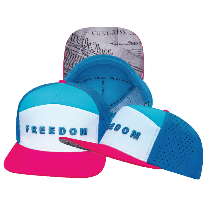 FREEDOM Hat - Flat Bill - Neon Pink / White / Neon Blue / Slate Blue - Laser Mesh