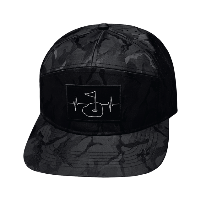 Golf Hat, Flat Bill, Snapback Hat, Black Camo, Mens Hat, Womens Hat, Front Picture