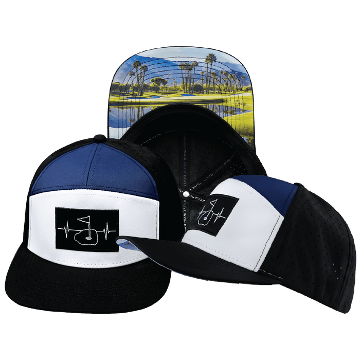 Golf Hat — Flat Bill, Black / White / Navy, Laser Mesh