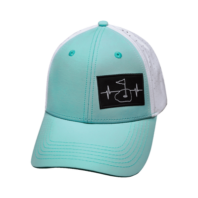 Golf Hat, Low Profile, Ponytail, Snapback Hat, Mint Green, White, Mens Hat, Womens Hat, Front Picture