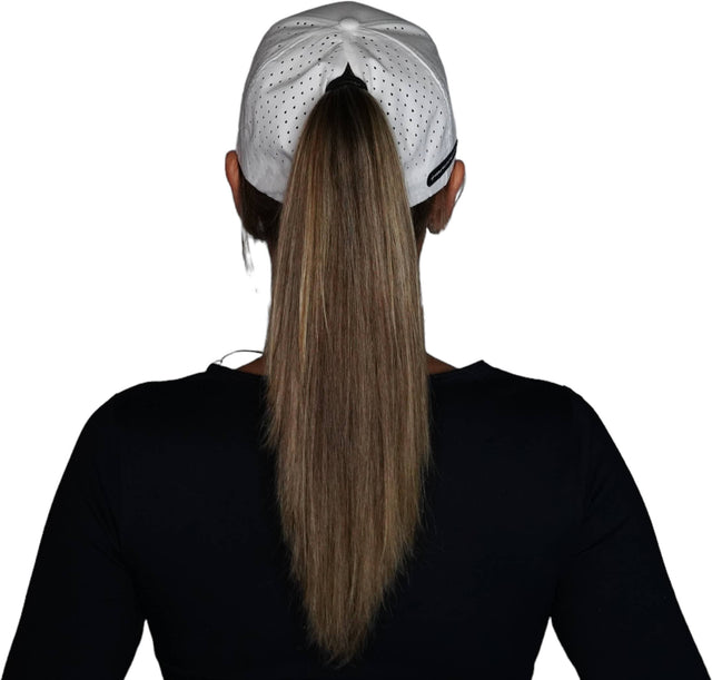 Golf Hat, Low Profile, Ponytail, Snapback Hat, White, Mens Hat, Womens Hat, Ponytail Hole Woman In Hat Picture