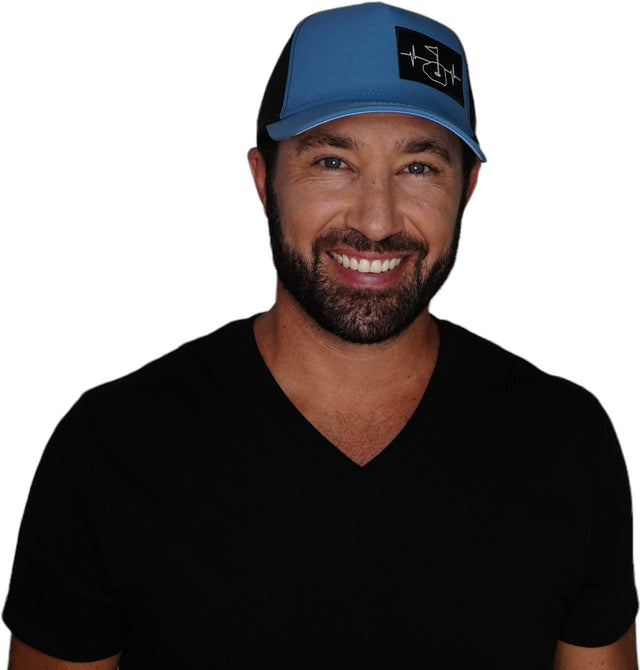 Golf Hat, Trucker Hat, Snapback Hat, Slate Blue, Black, Mens Hat, Womens Hat, Man in Hat Picture