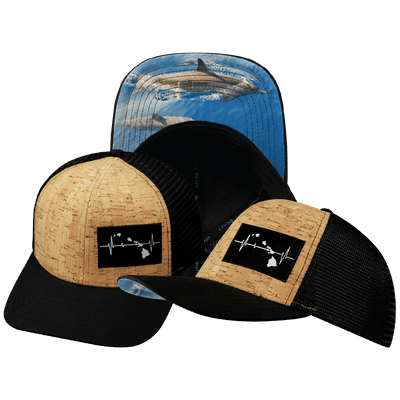 Hawaii Hat — Baseball Hat Fit, Cork, Black, Trucker Mesh