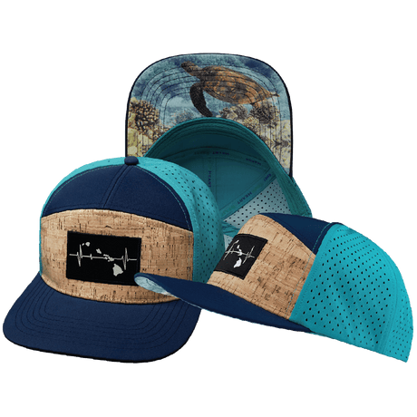 Hawaii Hat, Flat Bill, Snapback Hat, Coork, Navy, Teal, Mens Hat, Womens Hat, Main Picture
