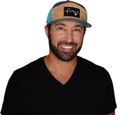Hawaii Hat, Flat Bill, Snapback Hat, Coork, Navy, Teal, Mens Hat, Womens Hat, Man in Hat Picture