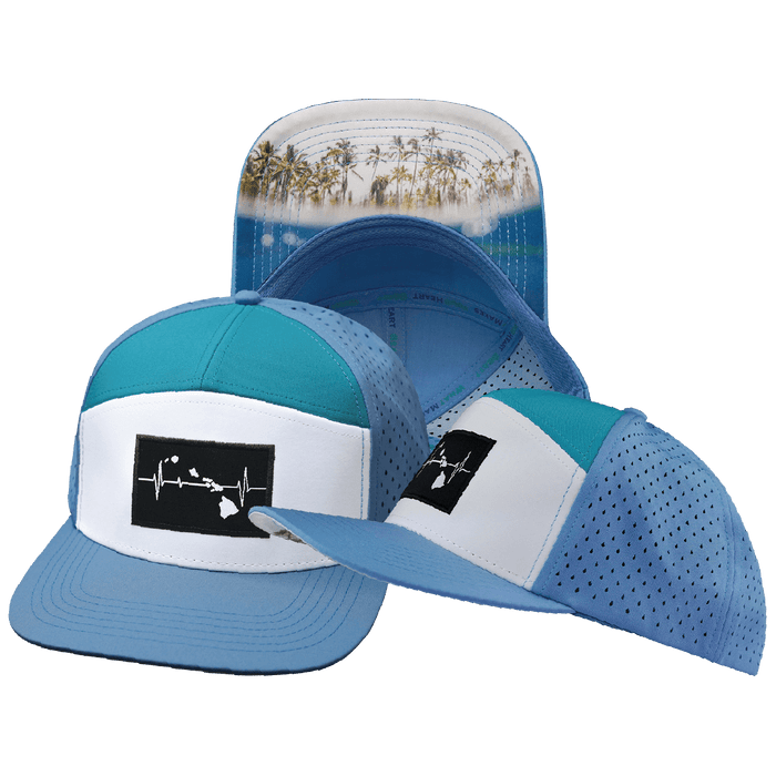 Hawaii Hat — Flat Bill, Light Blue / White / Turquoise, Laser Mesh