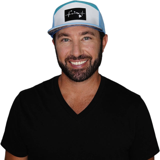 Hawaii Hat, Flat Bill, Snapback Hat, Light Blue, White, Turquoise, Mens Hat, Womens Hat, Man in Hat Picture