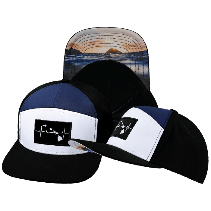 Hawaii Hat — Flat Bill, Black / White / Navy, Laser Mesh