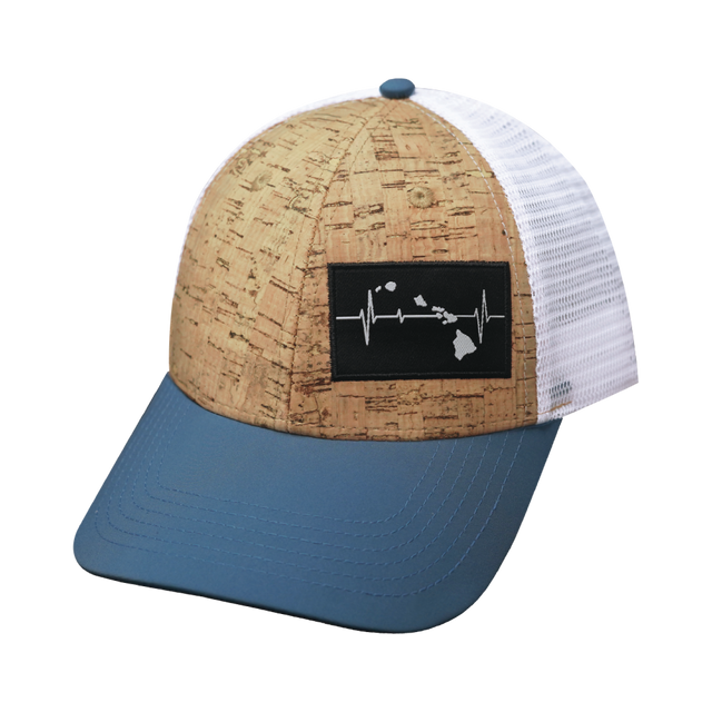 Hawaii Hat, Low Profile, Snapback Hat, Cork, Sea Blue, White, Mens Hat, Womens Hat, Front Picture