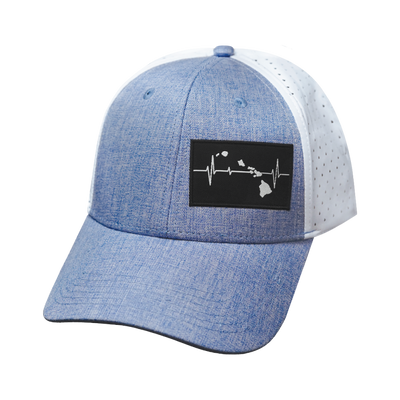Hawaii Hat, Low Profile, Ponytail, Snapback Hat, Light Blue, White, Mens Hat, Womens Hat, Front Picture