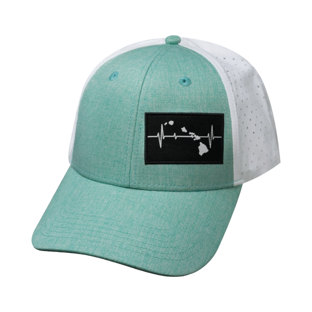 Hawaii Hat, Low Profile, Ponytail, Snapback Hat, Teal, White, Mens Hat, Womens Hat, Front Picture