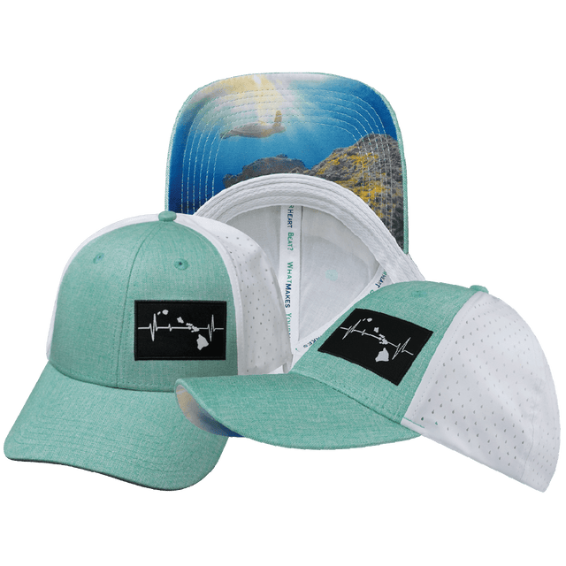 Hawaii Hat, Low Profile, Ponytail, Snapback Hat, Teal, White, Mens Hat, Womens Hat, Main Picture