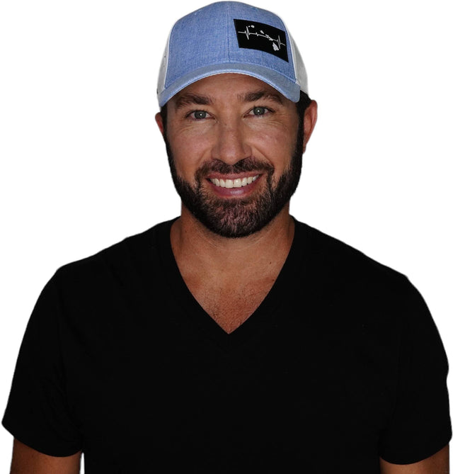 Hawaii Hat, Low Profile, Ponytail, Snapback Hat, Light Blue, White, Mens Hat, Womens Hat, Man In Hat Picture