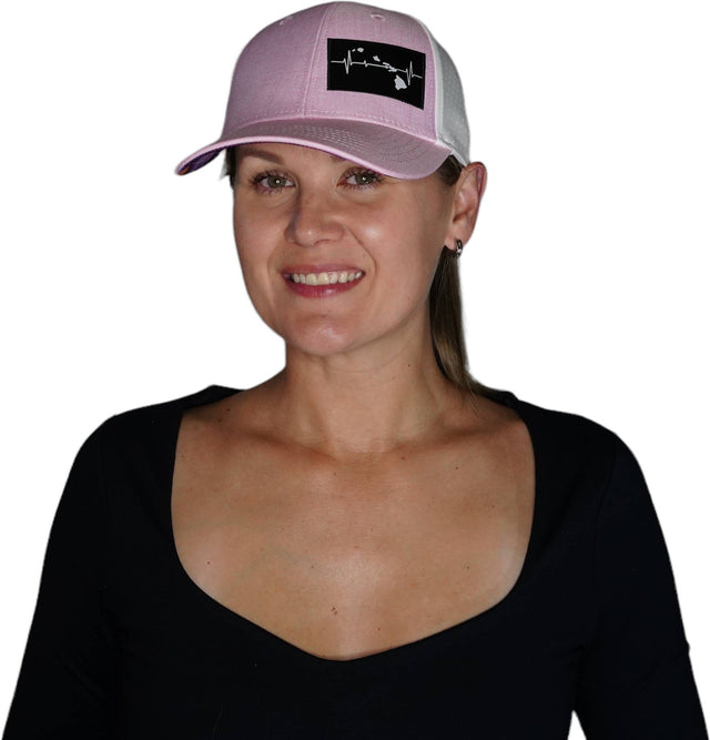 Hawaii Hat, Low Profile, Ponytail, Snapback Hat, Pink, White, Mens Hat, Womens Hat, Woman In Hat Picture