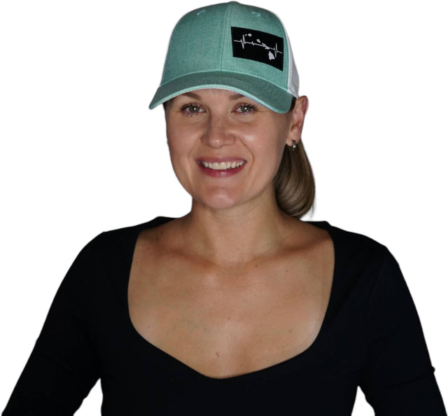 Hawaii Hat, Low Profile, Ponytail, Snapback Hat, Teal, White, Mens Hat, Womens Hat, Woman In Hat Picture