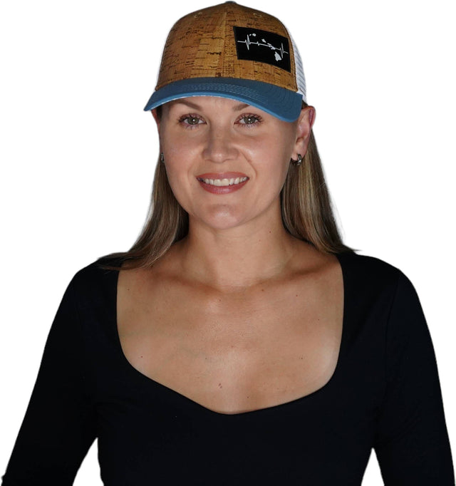 Hawaii Hat, Low Profile, Snapback Hat, Cork, Sea Blue, White, Mens Hat, Womens Hat, Woman In Hat Picture