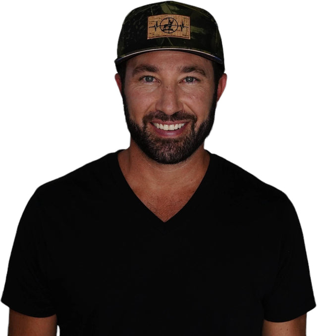 Hunting Hat, Flat Bill, Snapback Hat, Rust Tree Camo, Mens Hat, Womens Hat, Man in Hat Picture