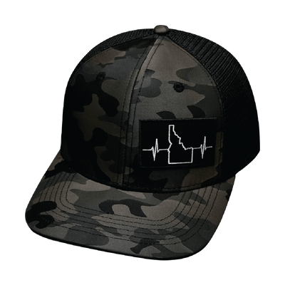 Idaho Hat, Baseball Hat, Snapback Hat, Tan Camo, Black, Mens Hat, Womens Hat, Front Picture