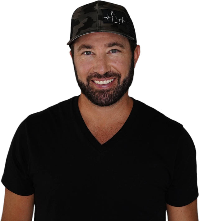Idaho Hat, Baseball Hat, Snapback Hat, Tan Camo, Black, Mens Hat, Womens Hat, Man In Hat Picture