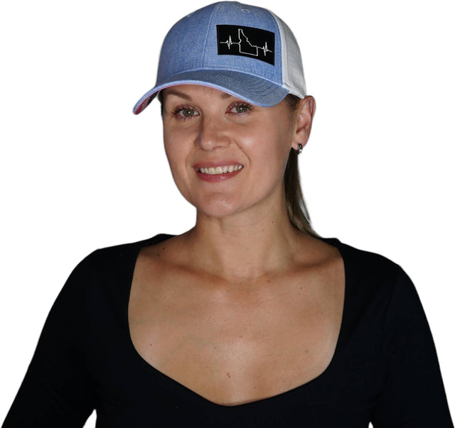 Idaho Hat, Low Profile, Ponytail, Snapback Hat, Light Blue, White, Mens Hat, Womens Hat, Woman In Hat Picture