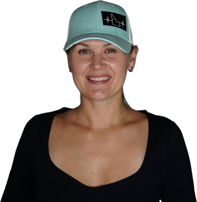 Idaho Hat, Low Profile, Ponytail, Snapback Hat, Teal, White, Mens Hat, Womens Hat, Woman In Hat Picture