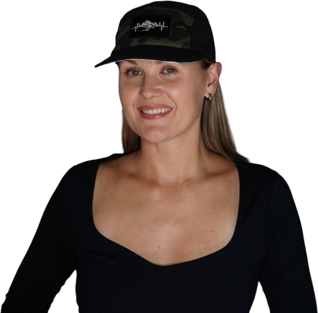 Mountains Hat, 5 Panel Hat, Snapback, Black, Green Camo, Mens Hat, Womens Hat, Woman In Hat Picture