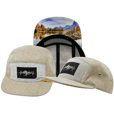 Mountains Hat — 5 Panel, Cream Hemp / Gray Hemp, Fabric Back