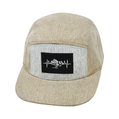 Mountains Hat, 5 Panel Hat, Snapback, Cream Hemp, Gray Hemp, Mens Hat, Womens Hat, Front Picture