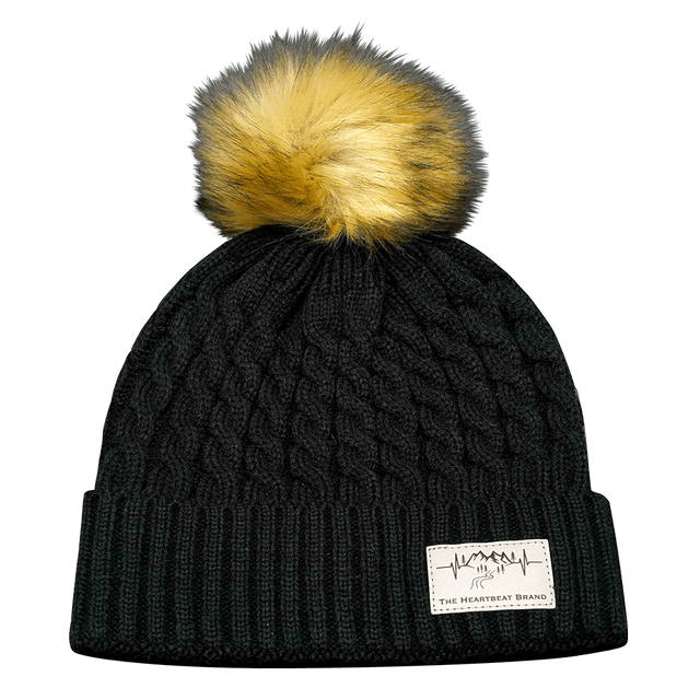 Mountains Beanie, Pom Beanie, Black, Mens Beanie, Womens Beanie, Front Picture