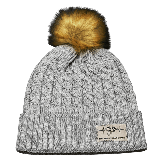 Mountains Beanie, Pom Beanie, Gray, Mens Beanie, Womens Beanie, Front Picture
