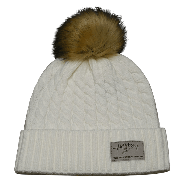 Mountains Beanie, Pom Beanie, White, Mens Beanie, Womens Beanie, Front Picture
