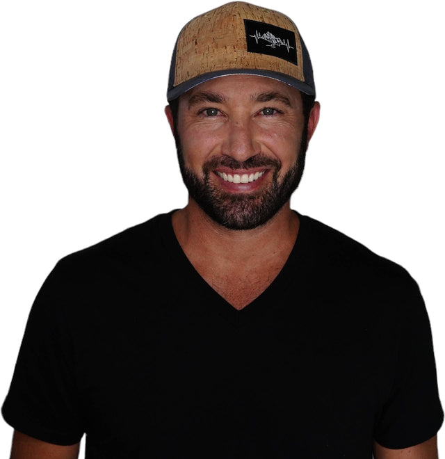 Mountains Hat, Baseball Hat, Snapback Hat, Cork, Charcoal, Mens Hat, Womens Hat, Man in Hat Picture