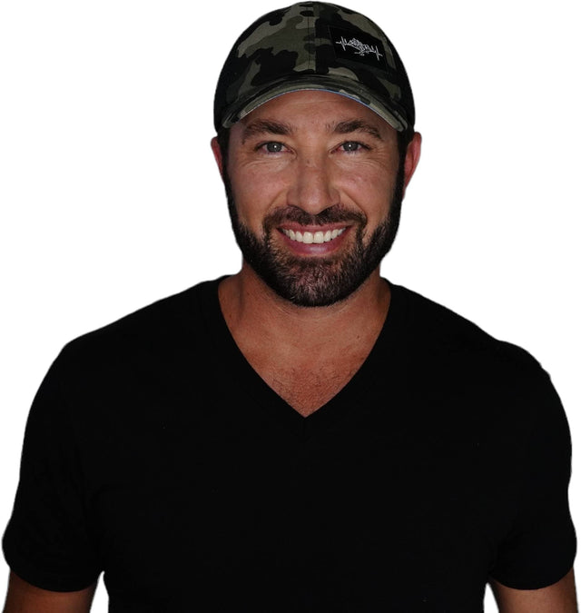 Mountains Hat, Dad Hat, Snapback, Camo, Black, Mens Hat, Womens Hat, Man in Hat Picture