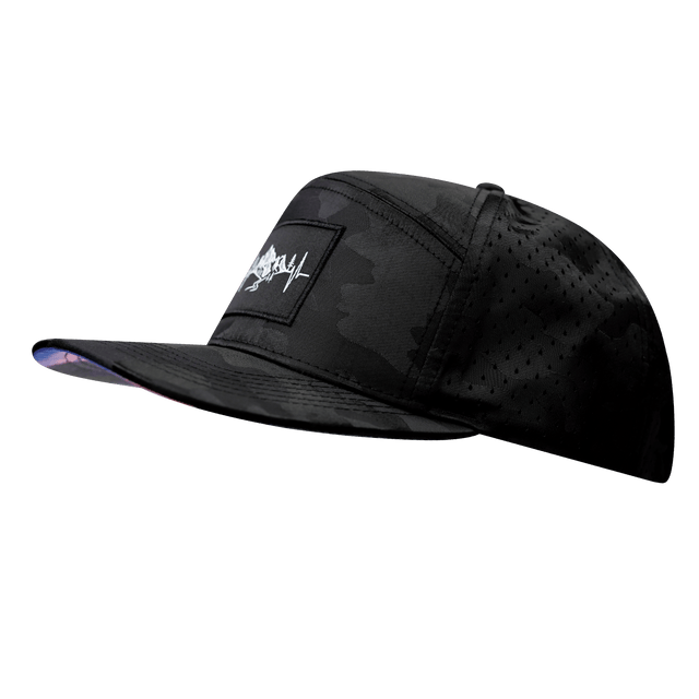 Mountains Hat, Flat Bill, Snapback Hat, Black Camo, Mens Hat, Womens Hat, Side Picture