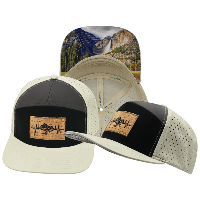 Mountains Hat — Flat Bill, Cream / Black / Charcoal, Laser Mesh