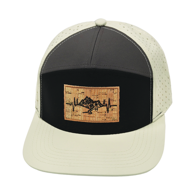 Mountains Hat, Flat Bill, Snapback Hat, Cream, Black, Charcoal, Mens Hat, Womens Hat, Front Picture