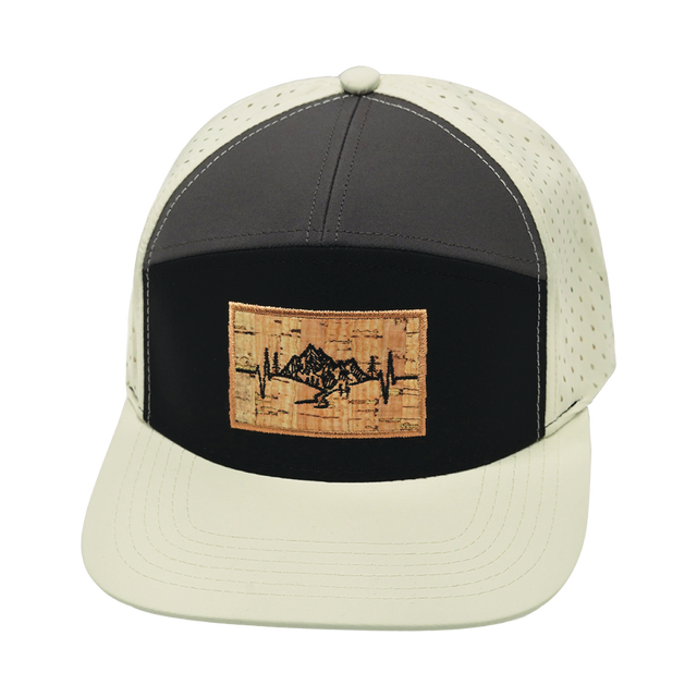 Mountains Hat, Flat Bill, Snapback Hat, Cream, Black, Charcoal, Mens Hat, Womens Hat, Front Picture