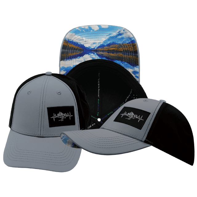 Mountains Hat, Low Profile, Ponytail, Snapback Hat, Gray Blue, Black, Mens Hat, Womens Hat, Main Picture