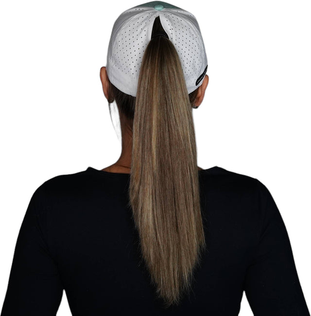 Mountains Hat, Low Profile, Ponytail, Snapback Hat, Teal, White, Mens Hat, Womens Hat, Ponytail Hole Woman In Hat Picture